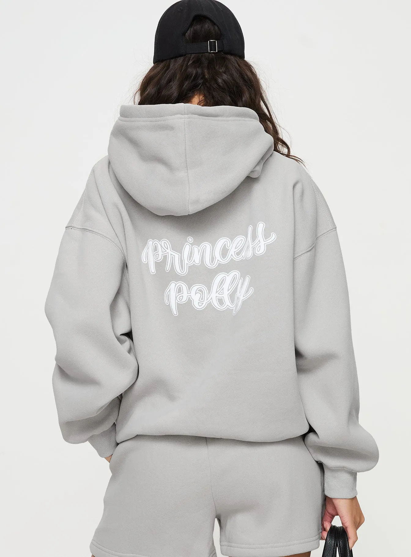 Princess Polly Hooded Sweatshirt Puff Text Grey sold by Princess Polly product image thumbnail 5