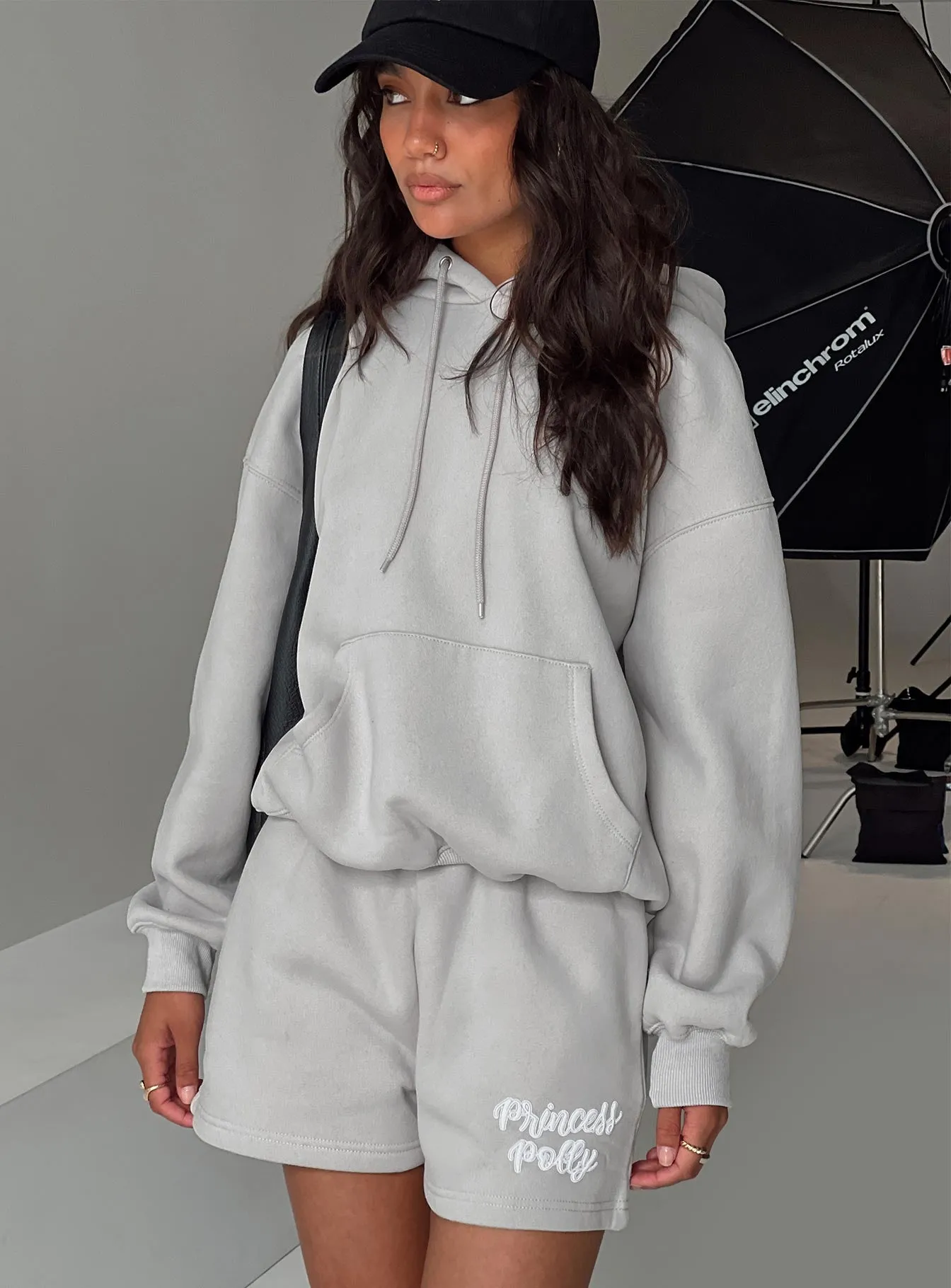 Princess Polly Hooded Sweatshirt Puff Text Grey sold by Princess Polly
