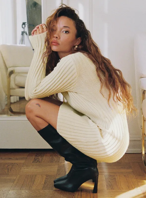 Hadder Long Sleeve Knit Mini Dress Beige sold by Princess Polly