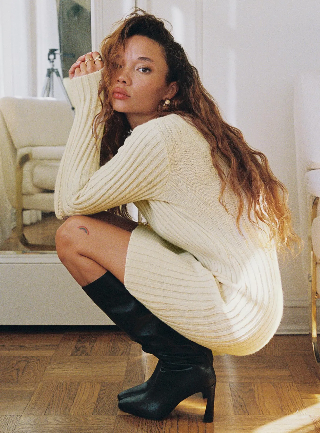 Hadder Long Sleeve Knit Mini Dress Beige sold by Princess Polly