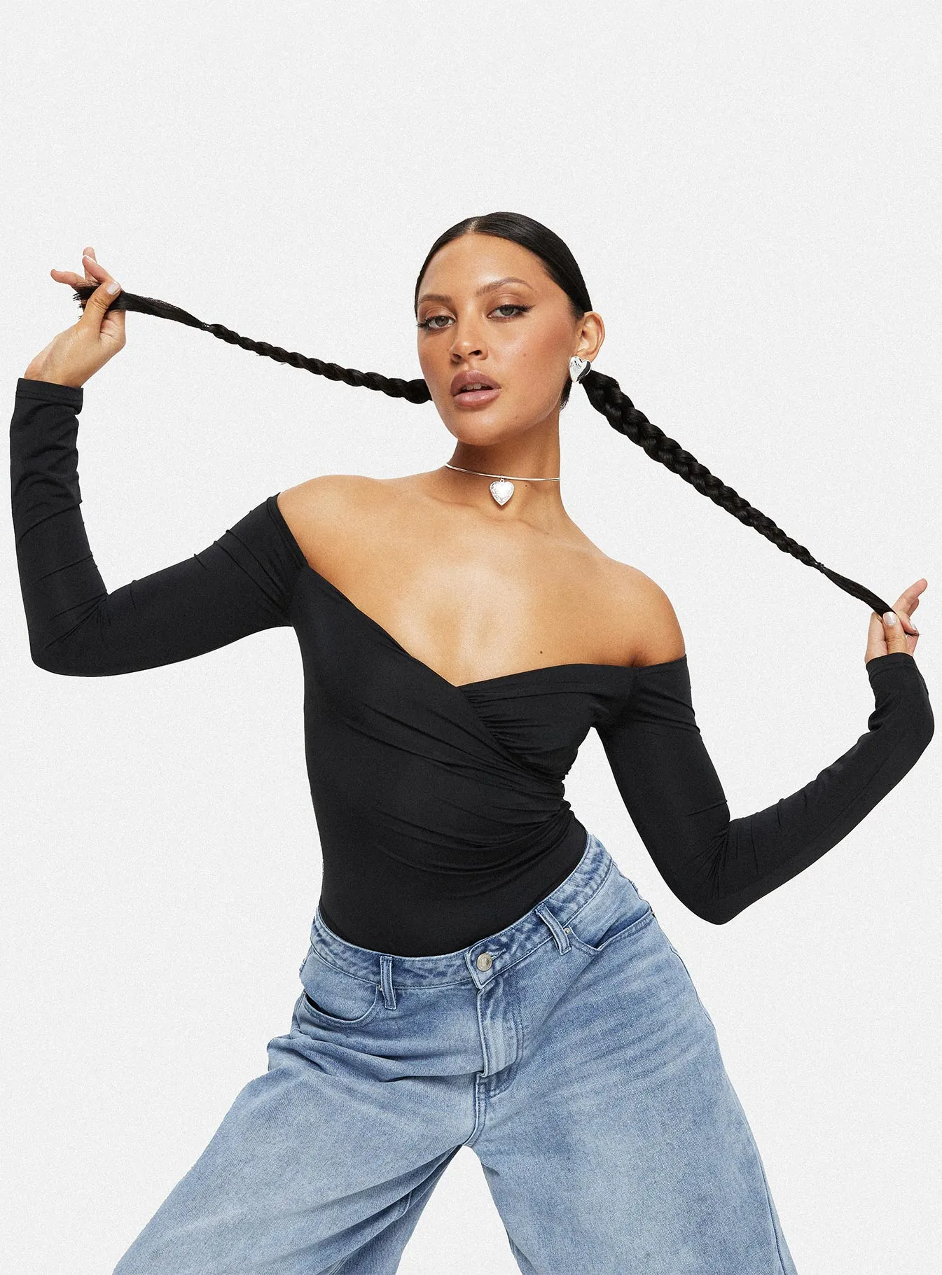 Tarine Wrap Bodysuit Black sold by Princess Polly