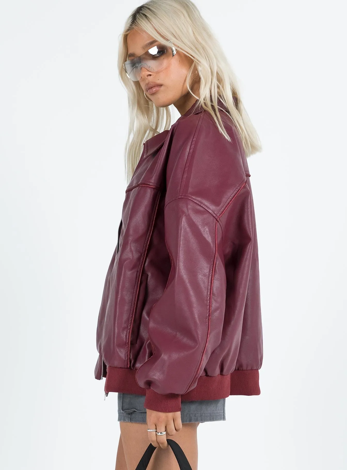 Goldsmith Faux Leather Bomber Jacket Burgundy sold by Princess Polly product image thumbnail 4