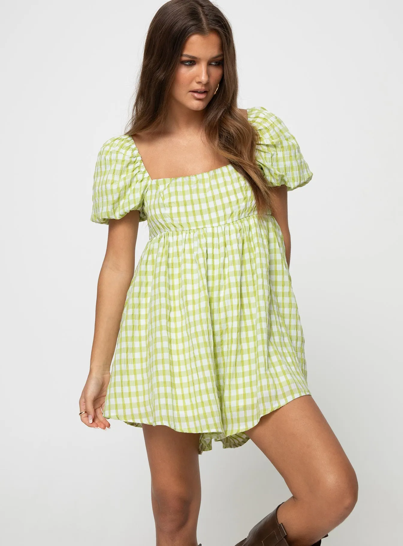 Lorna Check Romper Green sold by Princess Polly