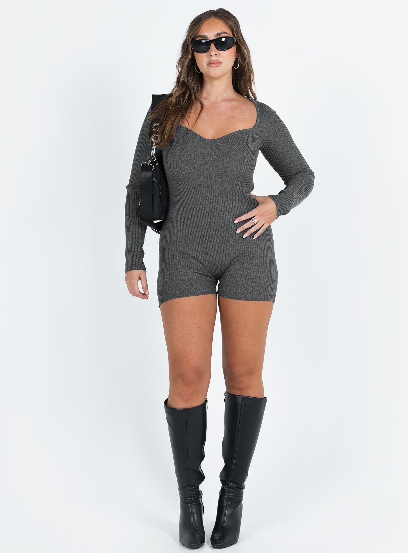 Huttley Knit Romper Grey sold by Princess Polly product image thumbnail 3