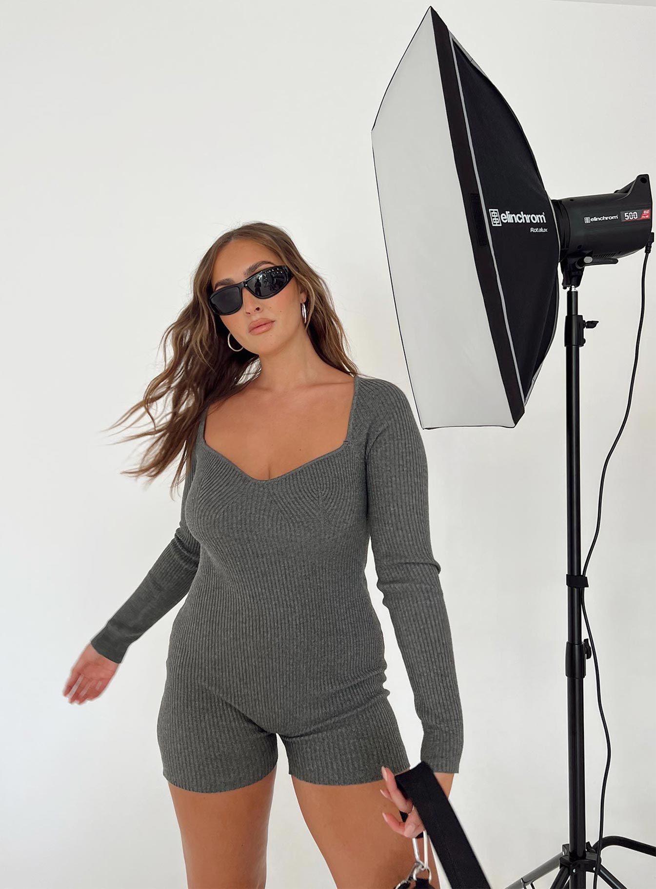 Huttley Knit Romper Grey sold by Princess Polly