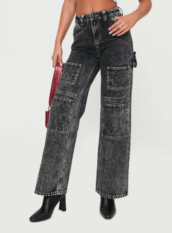 Malachie High Rise Jeans Black Acid Wash sold by Princess Polly