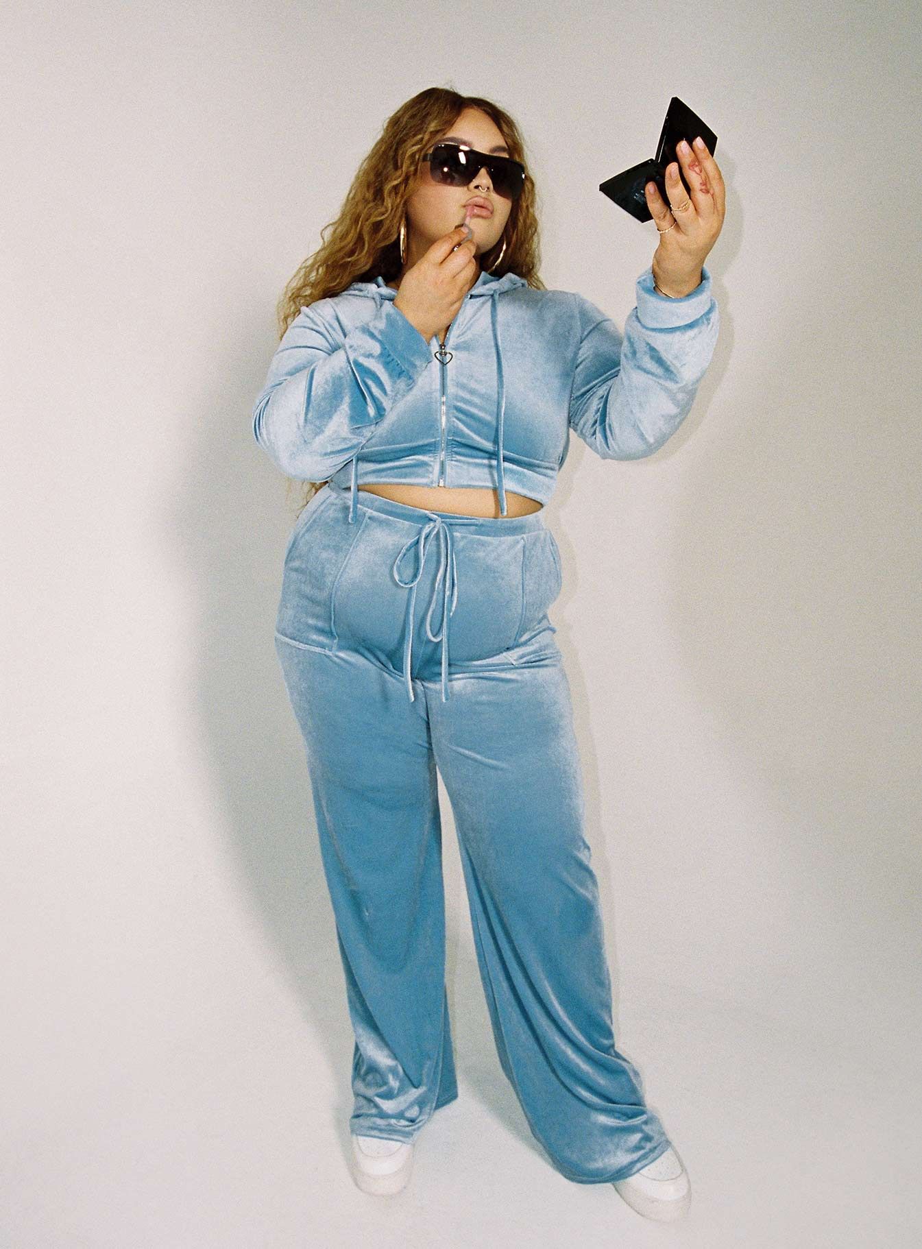 Velour Track Pant Blue Curve sold by Princess Polly