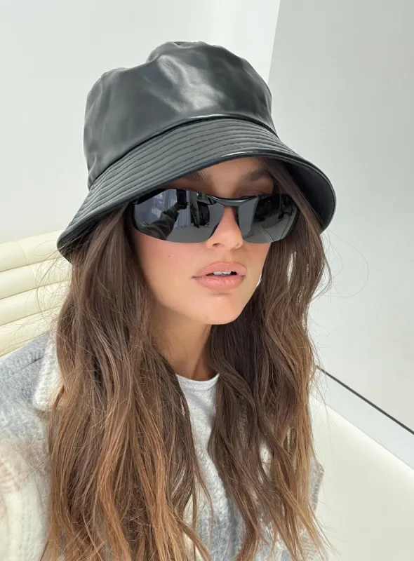 Avriel Faux Leather Hat Black sold by Princess Polly