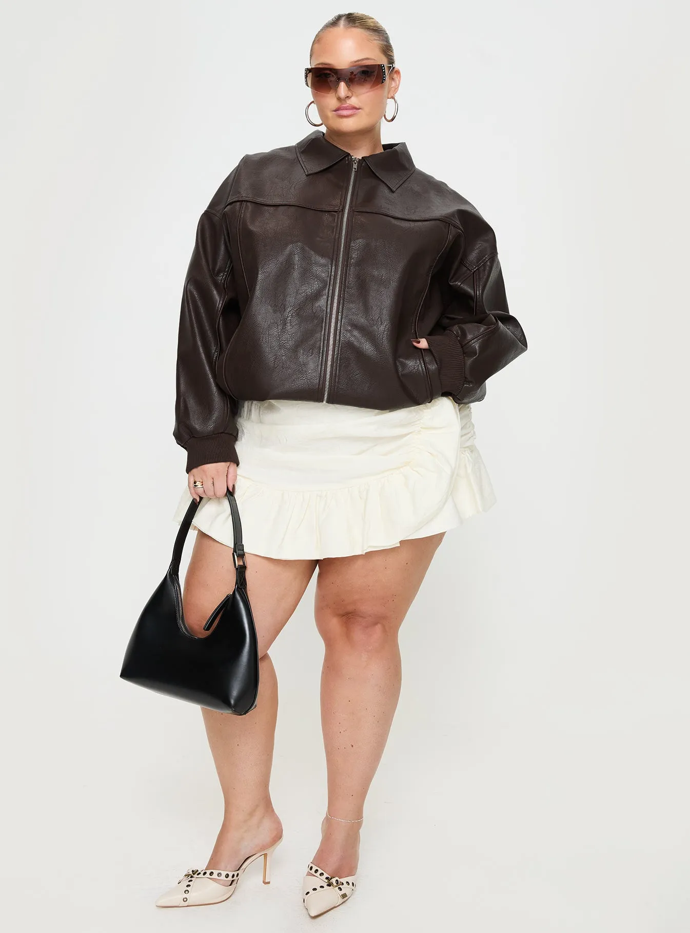 Goldsmith Faux Leather Bomber Jacket Brown Curve sold by Princess Polly product image thumbnail 3