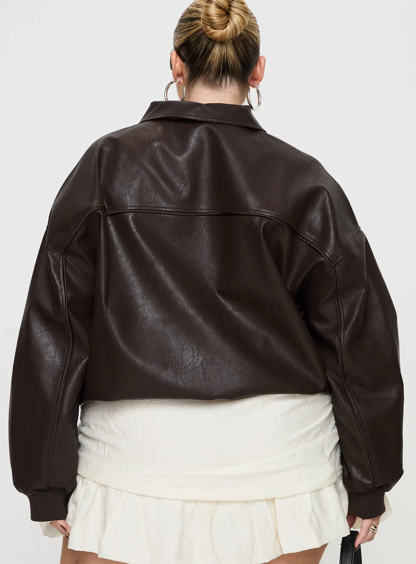 Goldsmith Faux Leather Bomber Jacket Brown Curve sold by Princess Polly product image thumbnail 5
