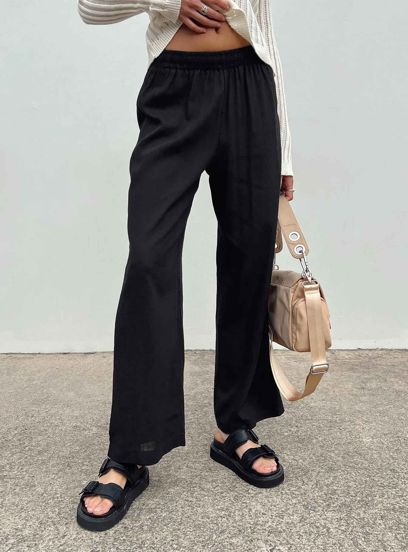 Louis Linen Blend Pants Black Lower Impact sold by Princess Polly