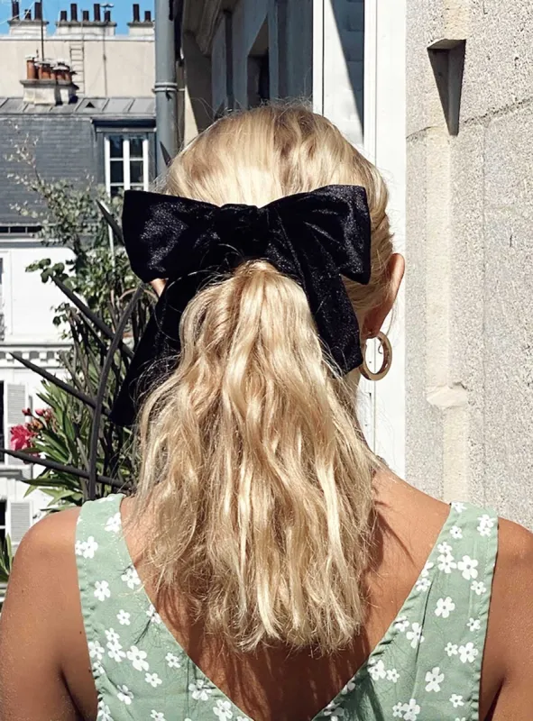 Dover Velvet Bow Hair Clip Black sold by Princess Polly