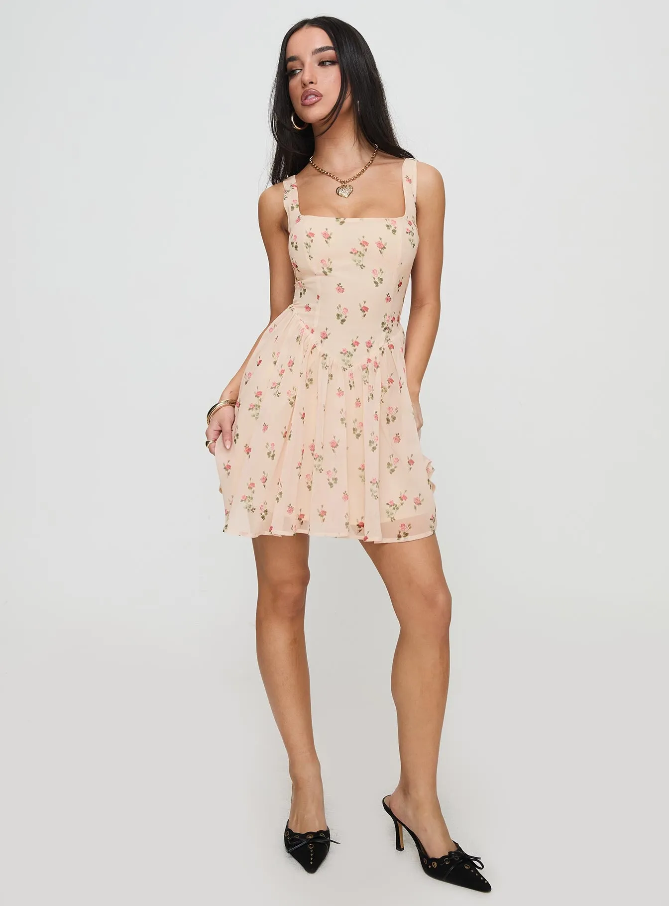 Straplie Mini Dress Cream Floral sold by Princess Polly product image thumbnail 3