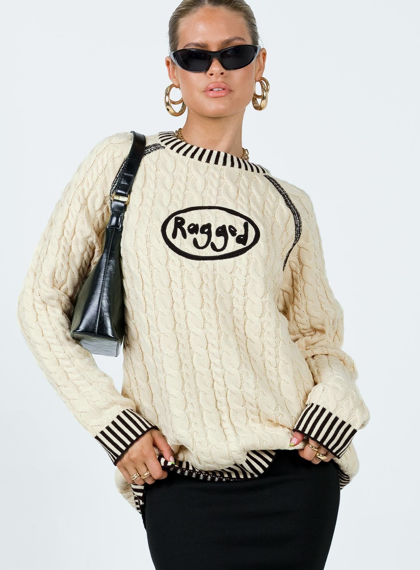The Ragged Priest Cable Knit Sweater Cream sold by Princess Polly product image thumbnail 2