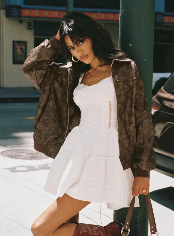 Goldsmith Faux Leather Bomber Jacket Washed Brown sold by Princess Polly