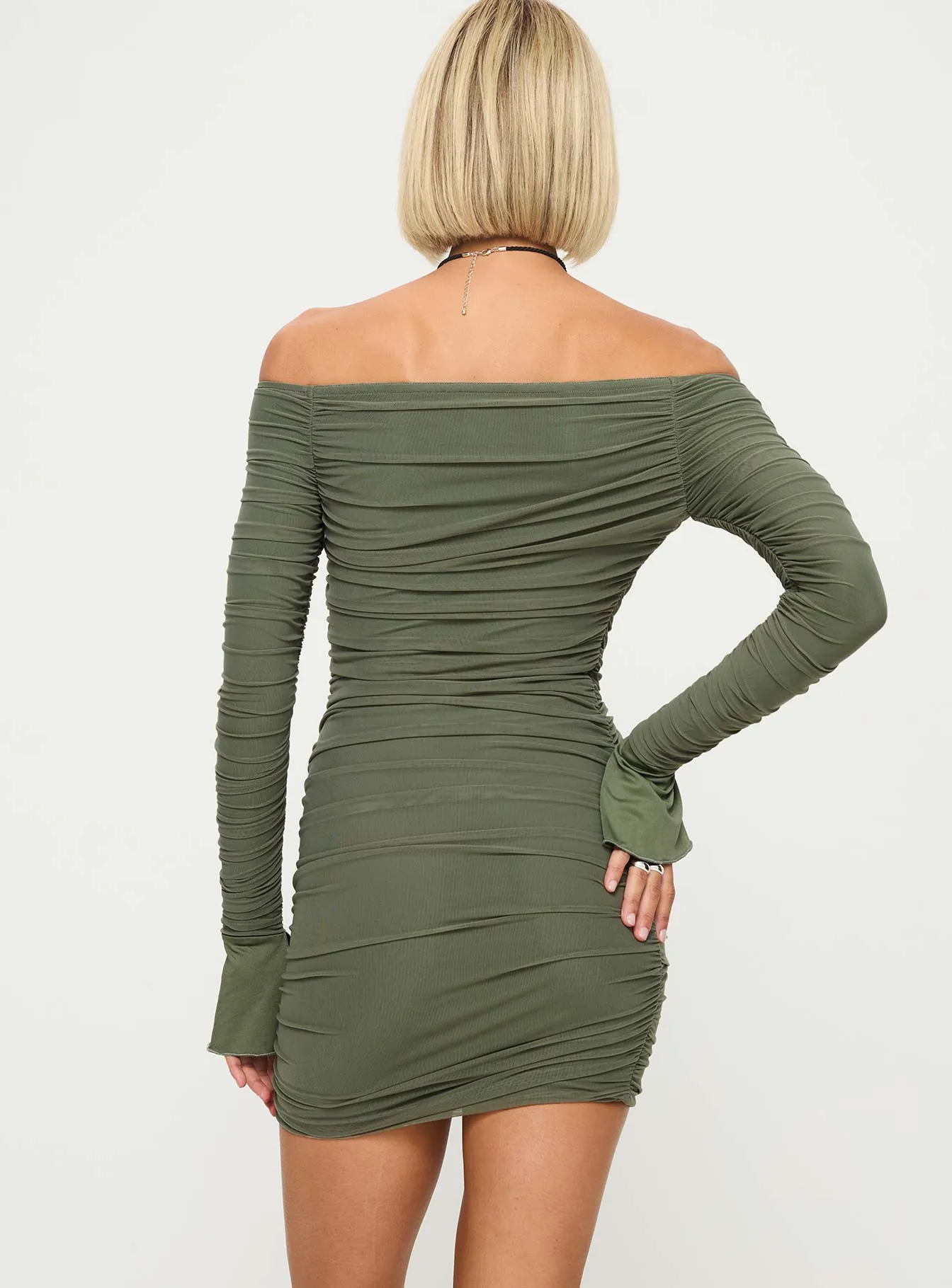 Moreno Long Sleeve Mini Dress Olive sold by Princess Polly product image thumbnail 4