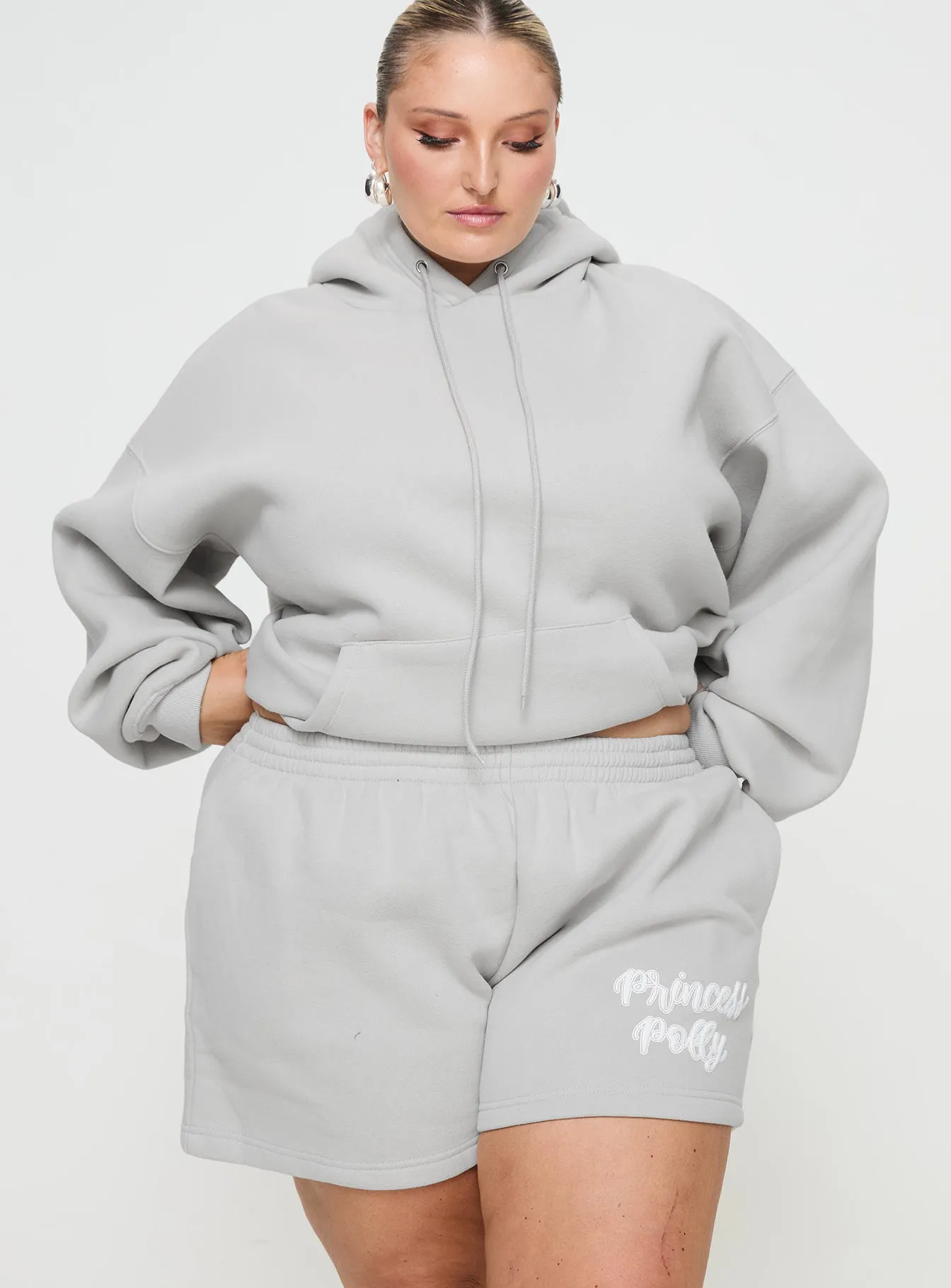 Princess Polly Track Shorts Puff Text Grey Curve sold by Princess Polly product image thumbnail 2