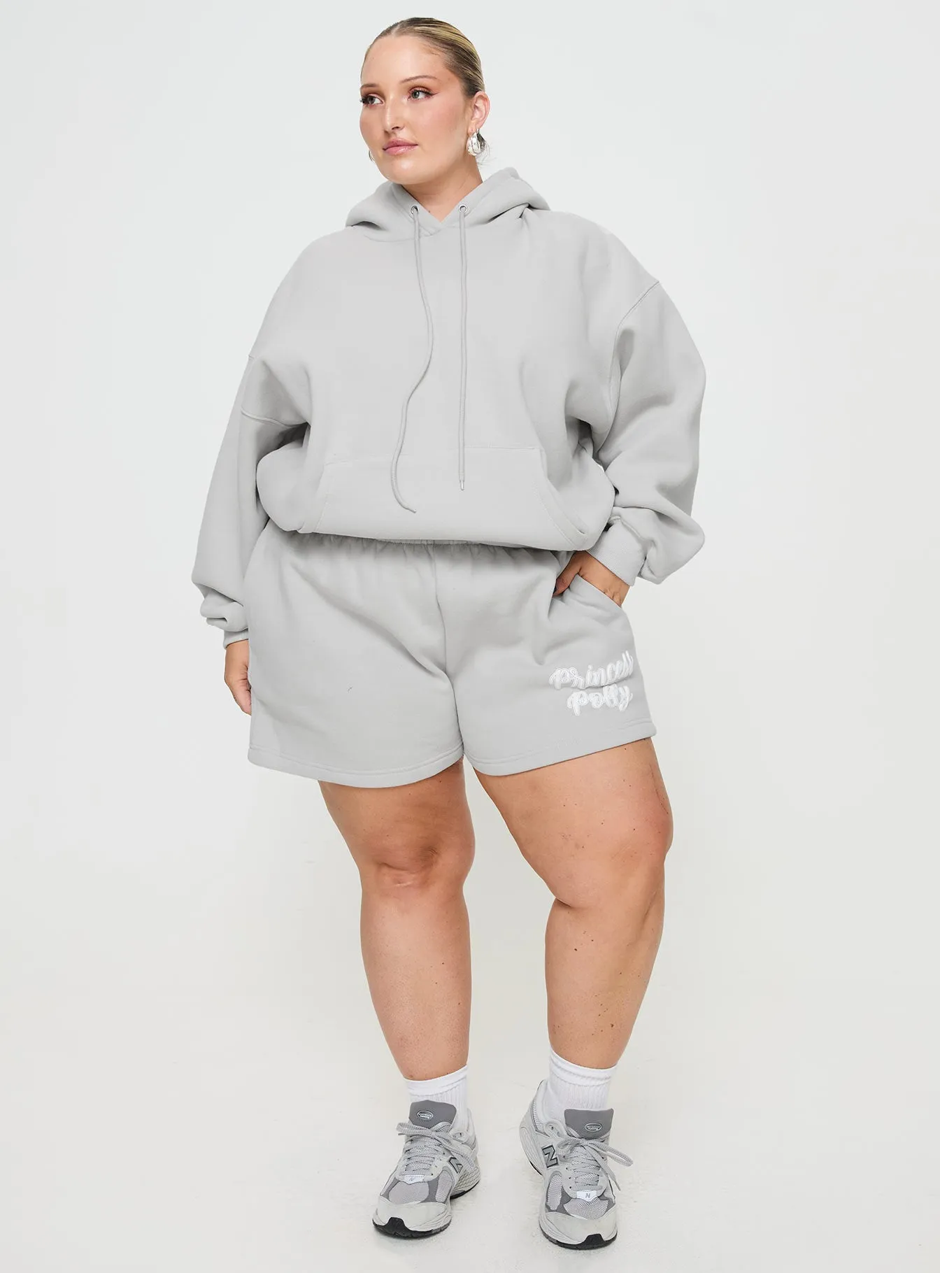 Princess Polly Track Shorts Puff Text Grey Curve sold by Princess Polly product image thumbnail 3