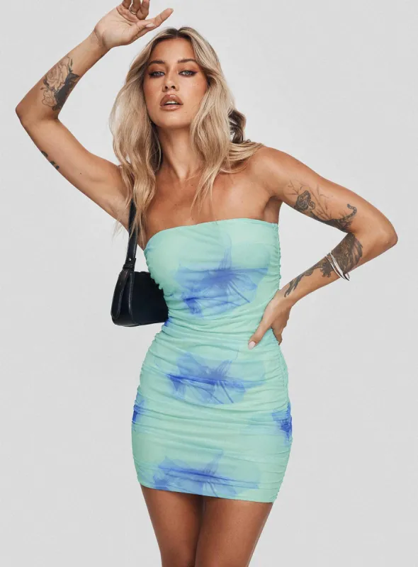 Micah Mini Dress Blue Floral sold by Princess Polly