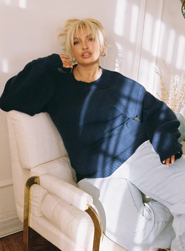 Harmony Knit Sweater Navy Curve sold by Princess Polly