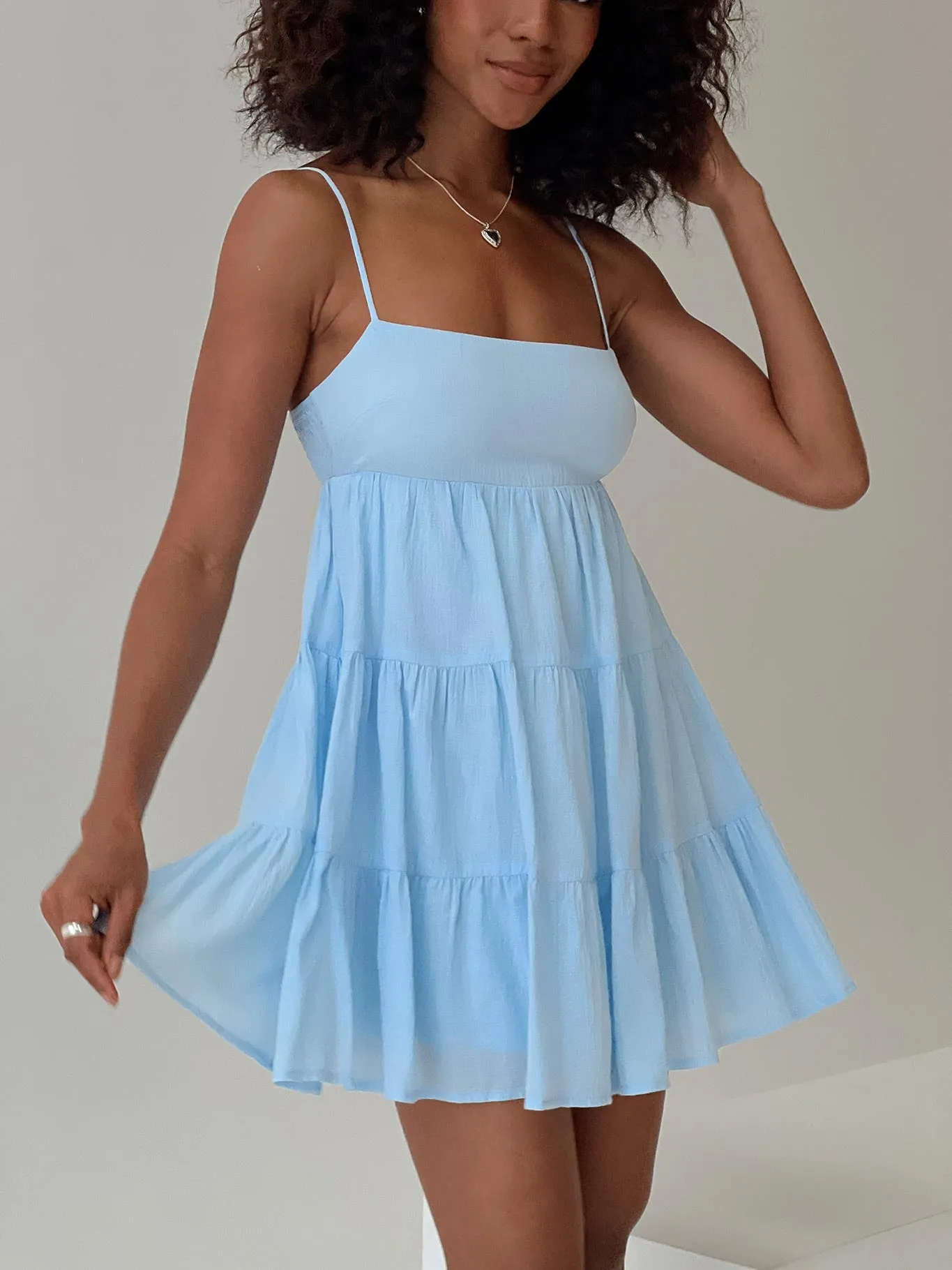 Palatial Mini Dress Light Blue sold by Princess Polly
