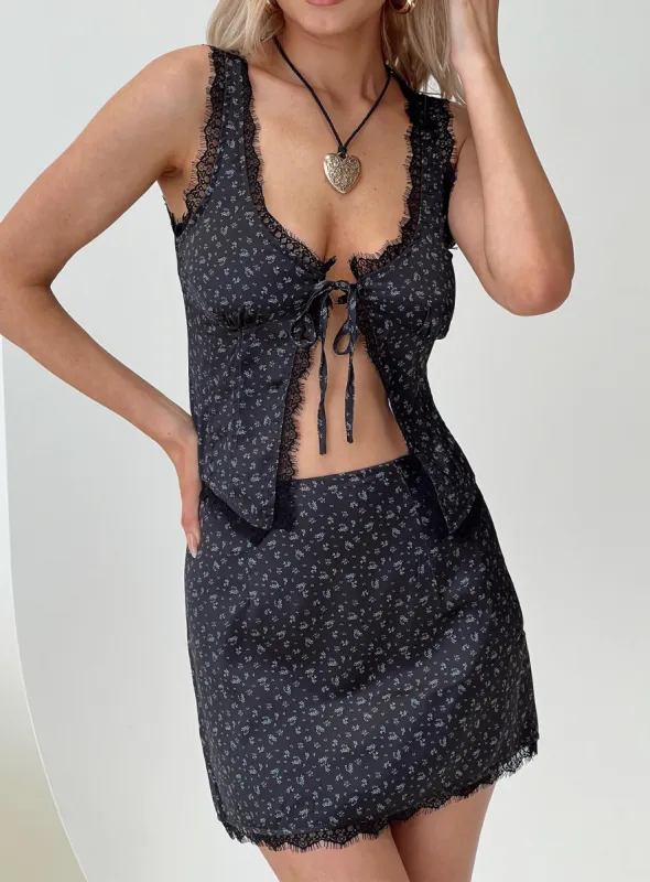 Mavie Satin Set Black Floral sold by Princess Polly