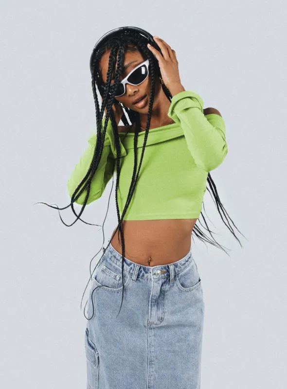 Elva Off The Shoulder Top Green sold by Princess Polly