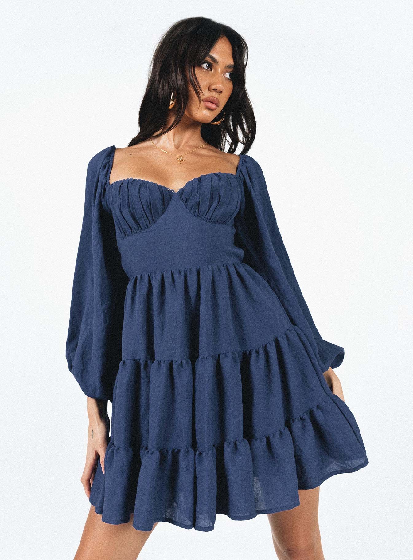 Danny Long Sleeve Mini Dress Navy sold by Princess Polly