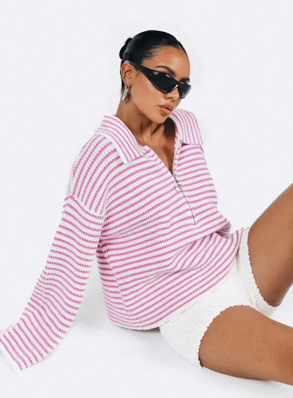 Willbar Oversized Sweater Pink / White sold by Princess Polly