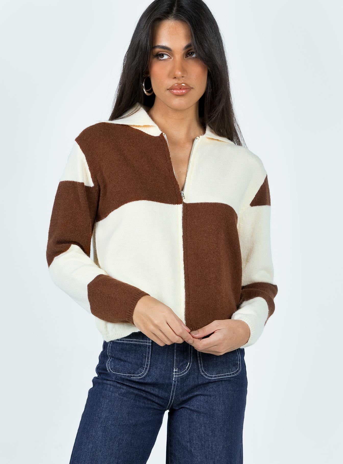 Pembroke Sweater Brown / Cream sold by Princess Polly