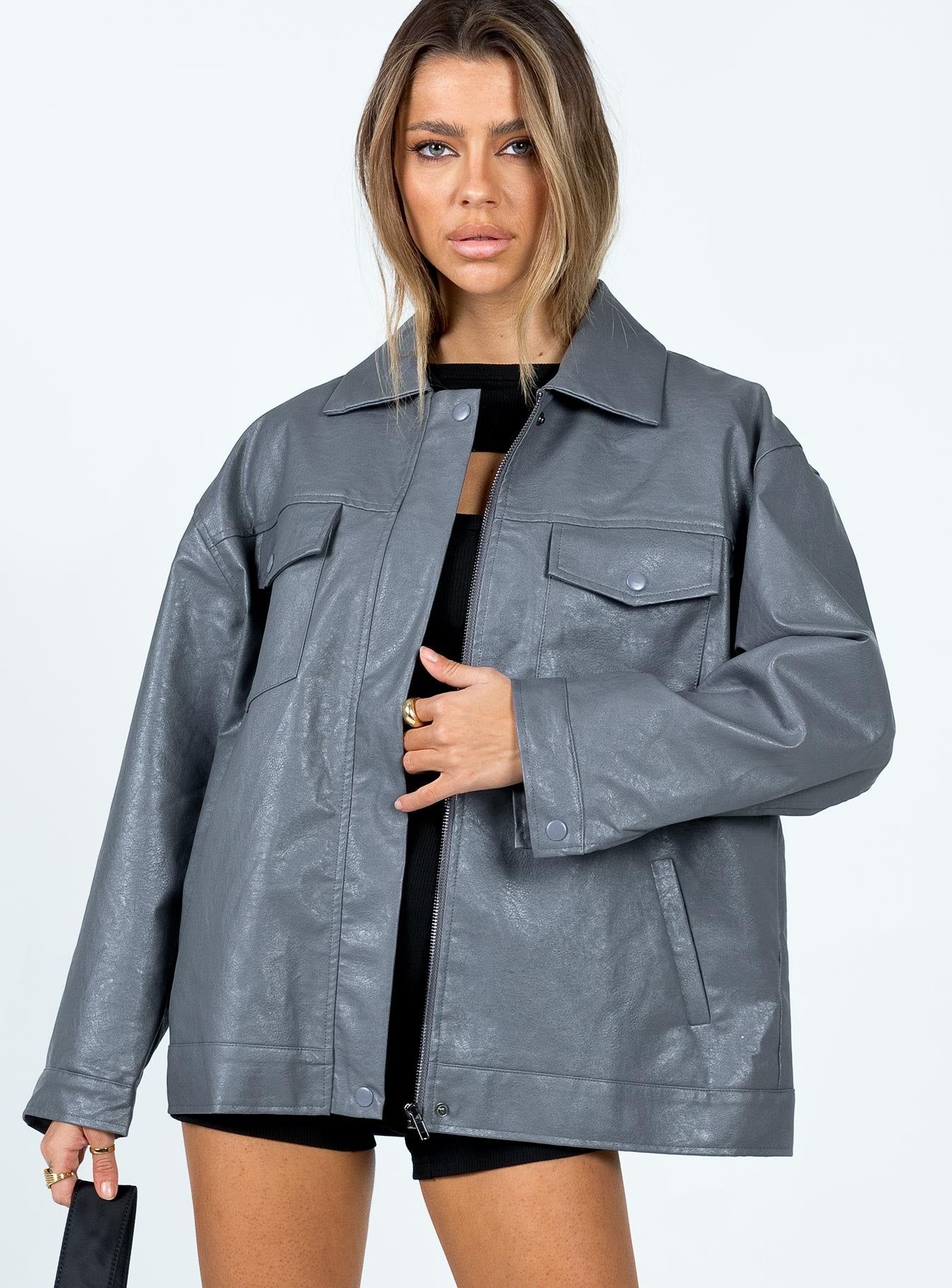 Callie Faux Leather Jacket Grey sold by Princess Polly product image thumbnail 2