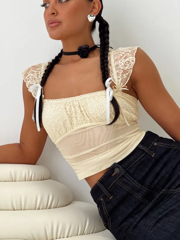 Perotti Cap Sleeve Top Cream sold by Princess Polly