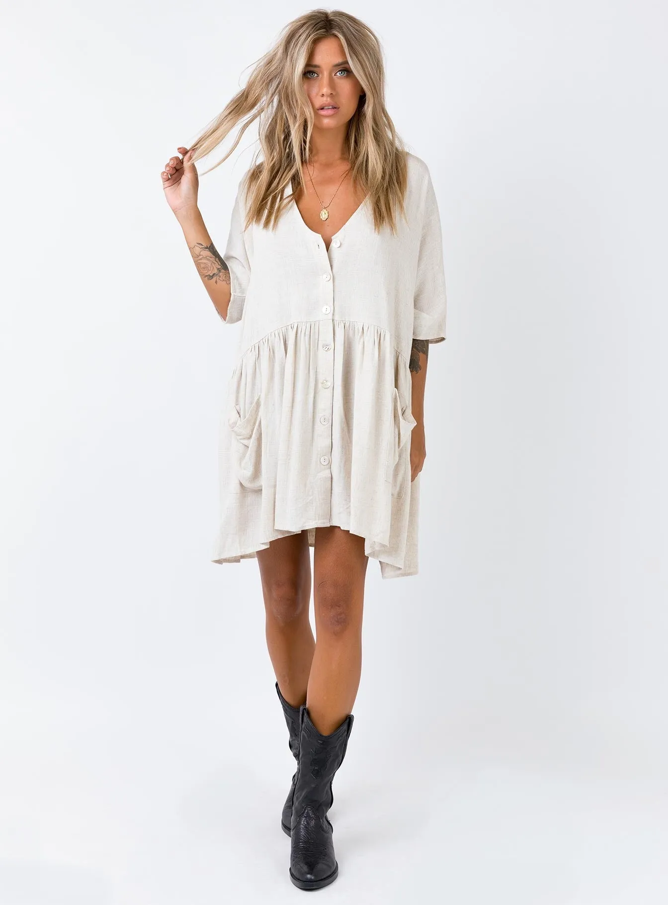 The Sandy Mini Dress Natural Lower Impact sold by Princess Polly product image thumbnail 3