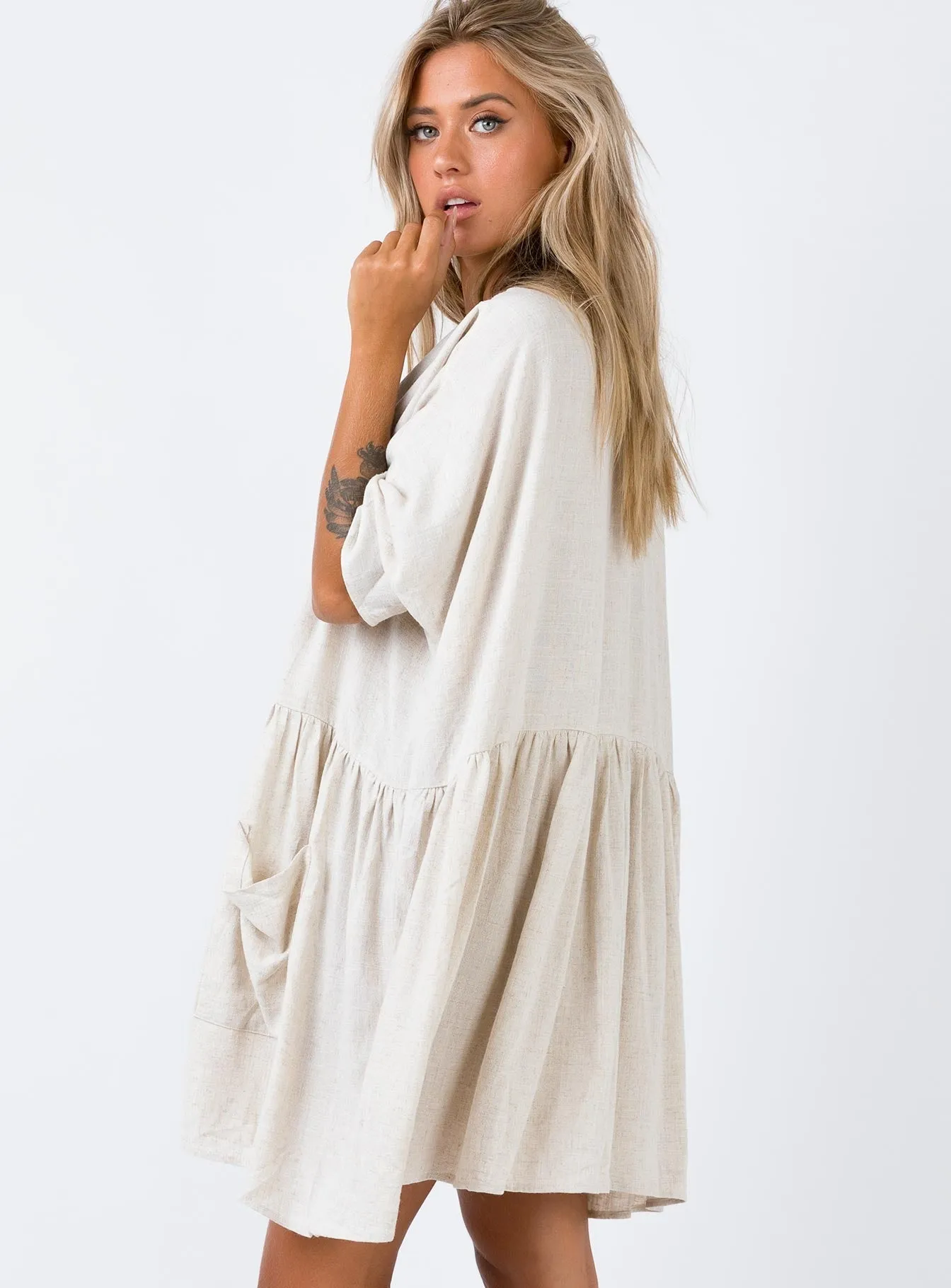 The Sandy Mini Dress Natural Lower Impact sold by Princess Polly product image thumbnail 4