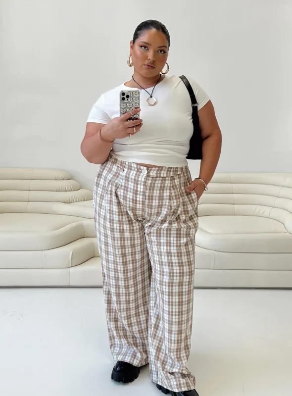 Archer Pants Beige Plaid Curve sold by Princess Polly