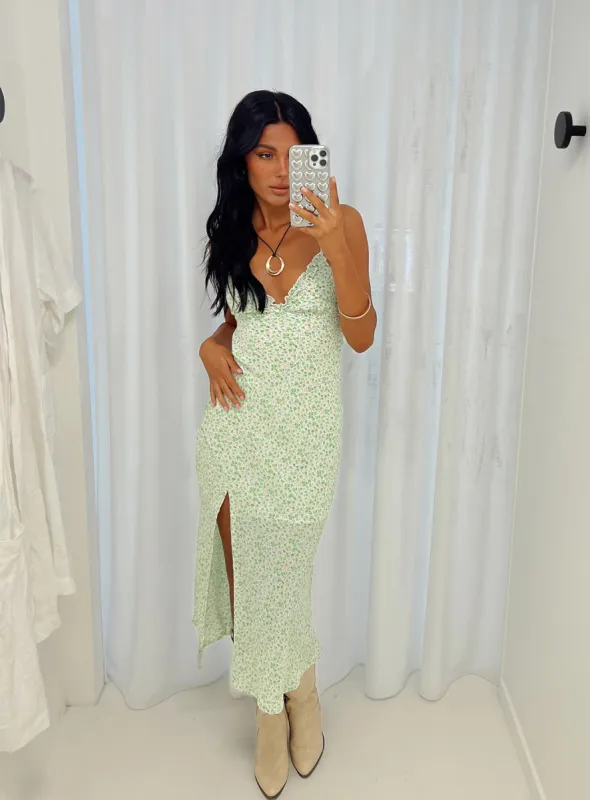Corbio Midi Dress Green Floral sold by Princess Polly