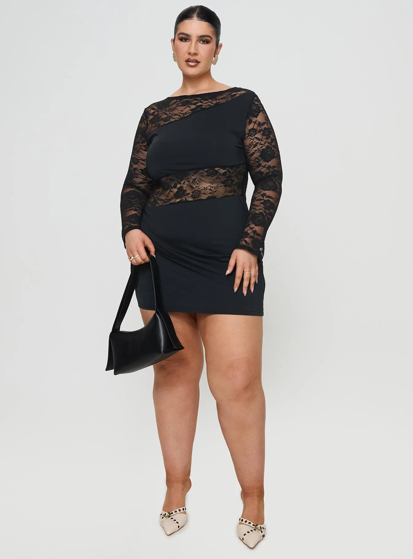 Covington Long Sleeve Mini Dress Black Curve sold by Princess Polly product image thumbnail 3