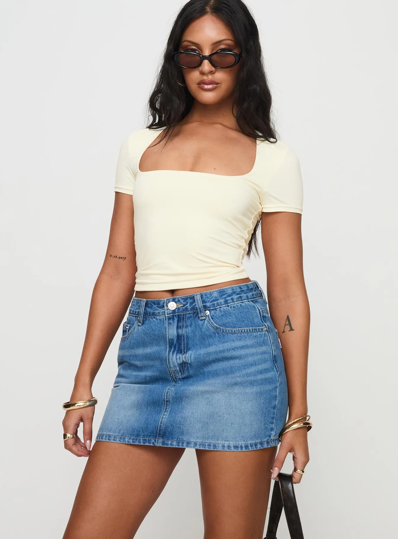 Paulette Denim Mini Skirt Light Wash sold by Princess Polly product image thumbnail 2