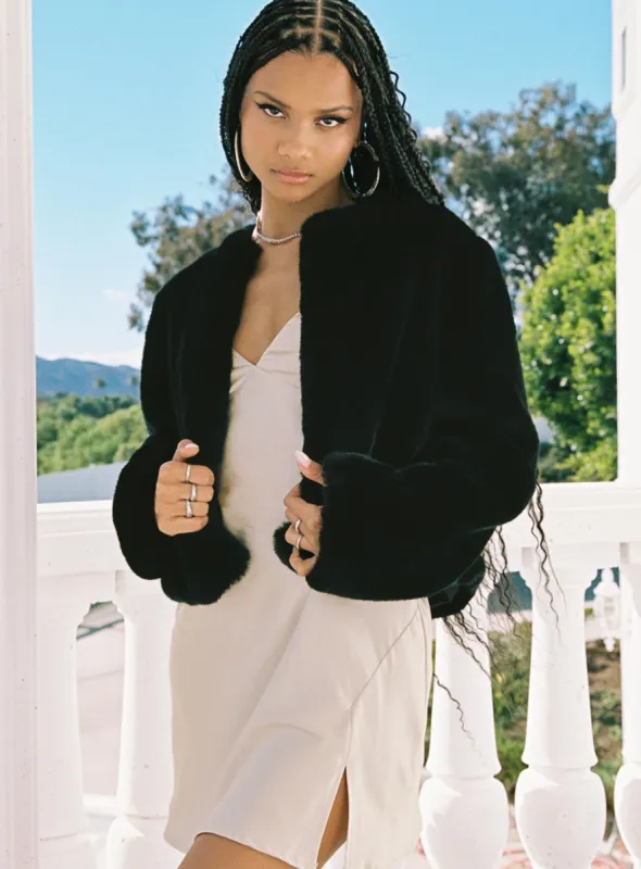 Ernest Faux Fur Jacket Black sold by Princess Polly