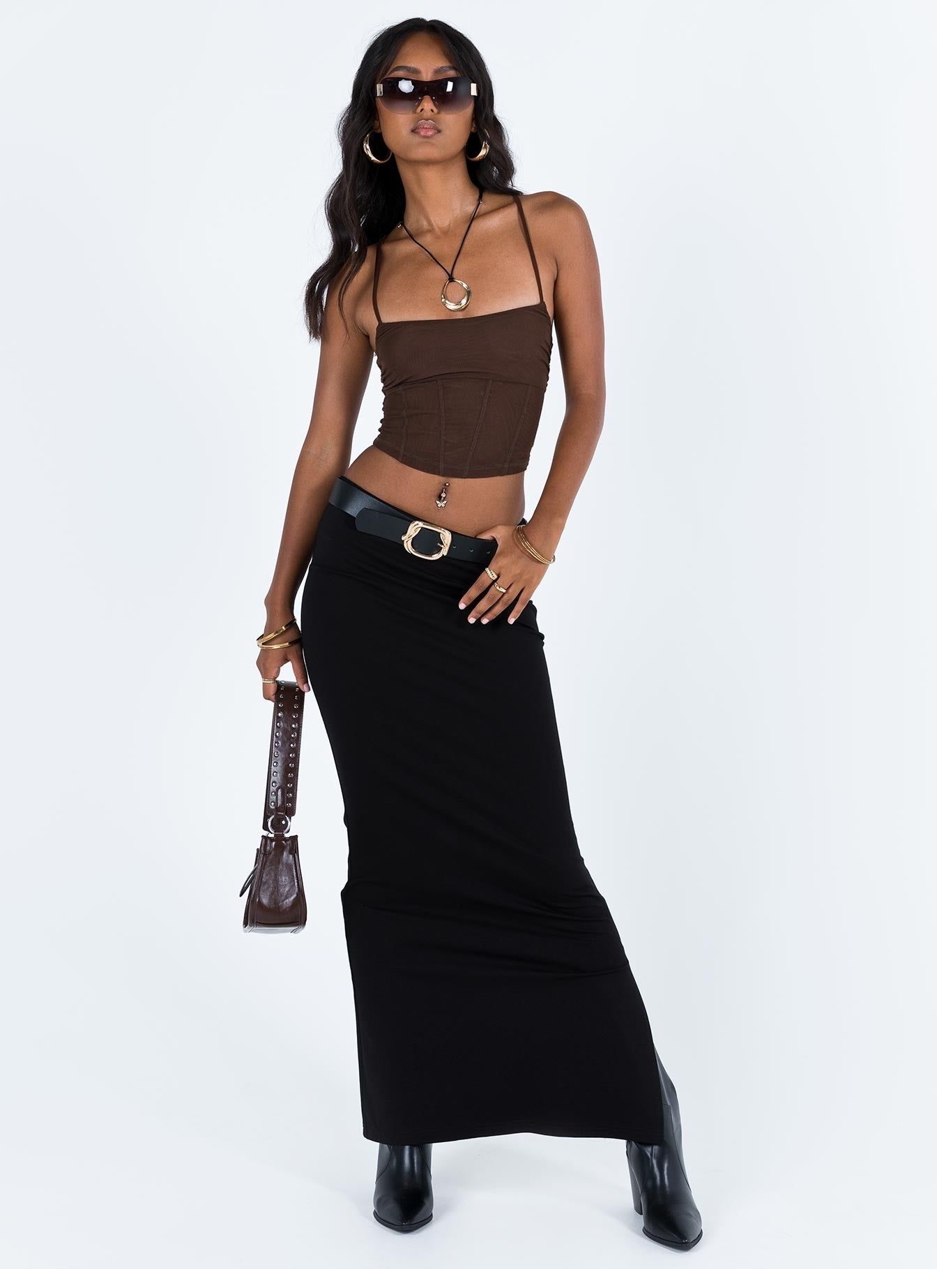 Hanslow Mesh Corset Cami Chocolate sold by Princess Polly product image thumbnail 4