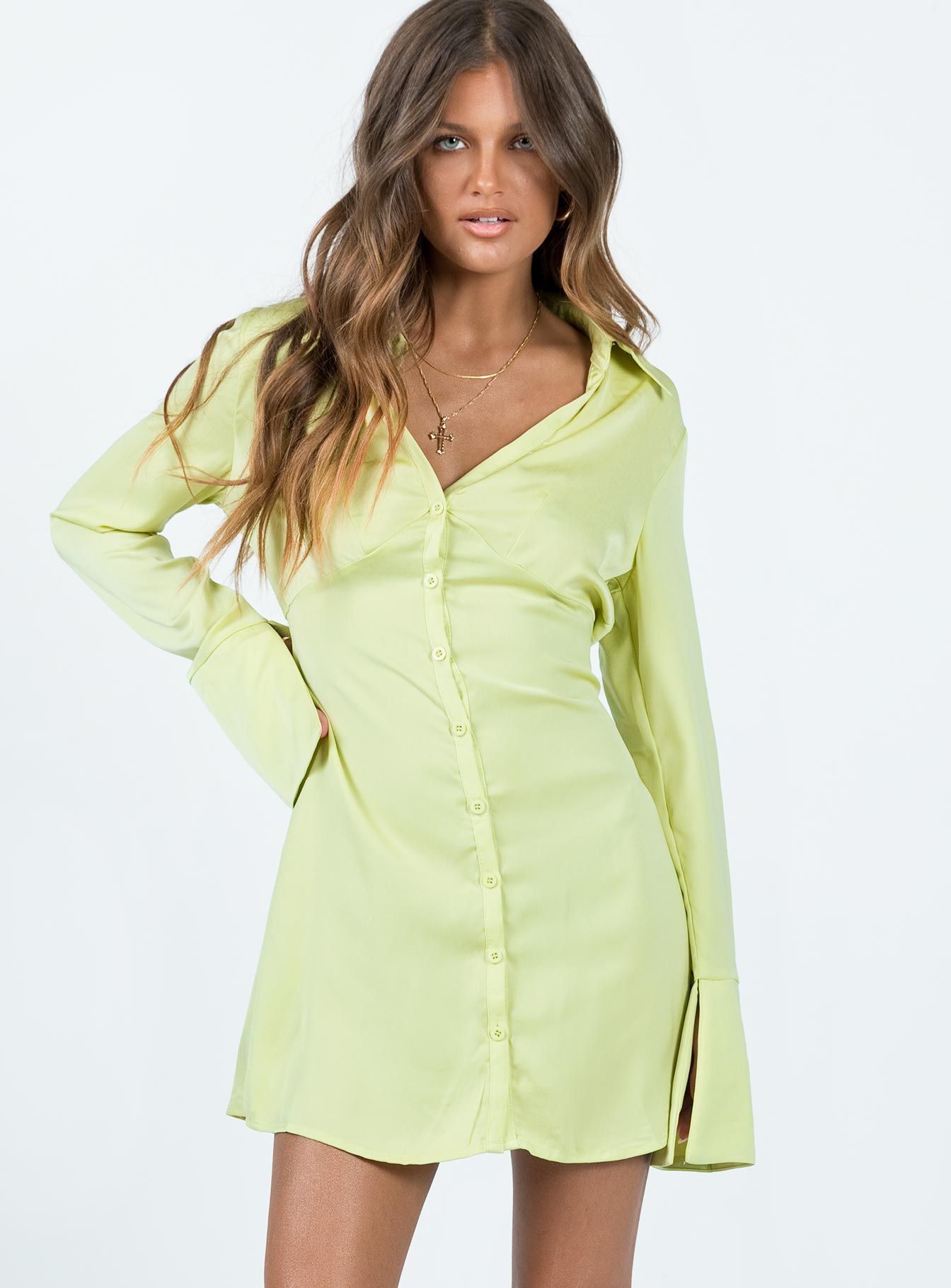 Posy Long Sleeve Mini Dress Green sold by Princess Polly product image thumbnail 2