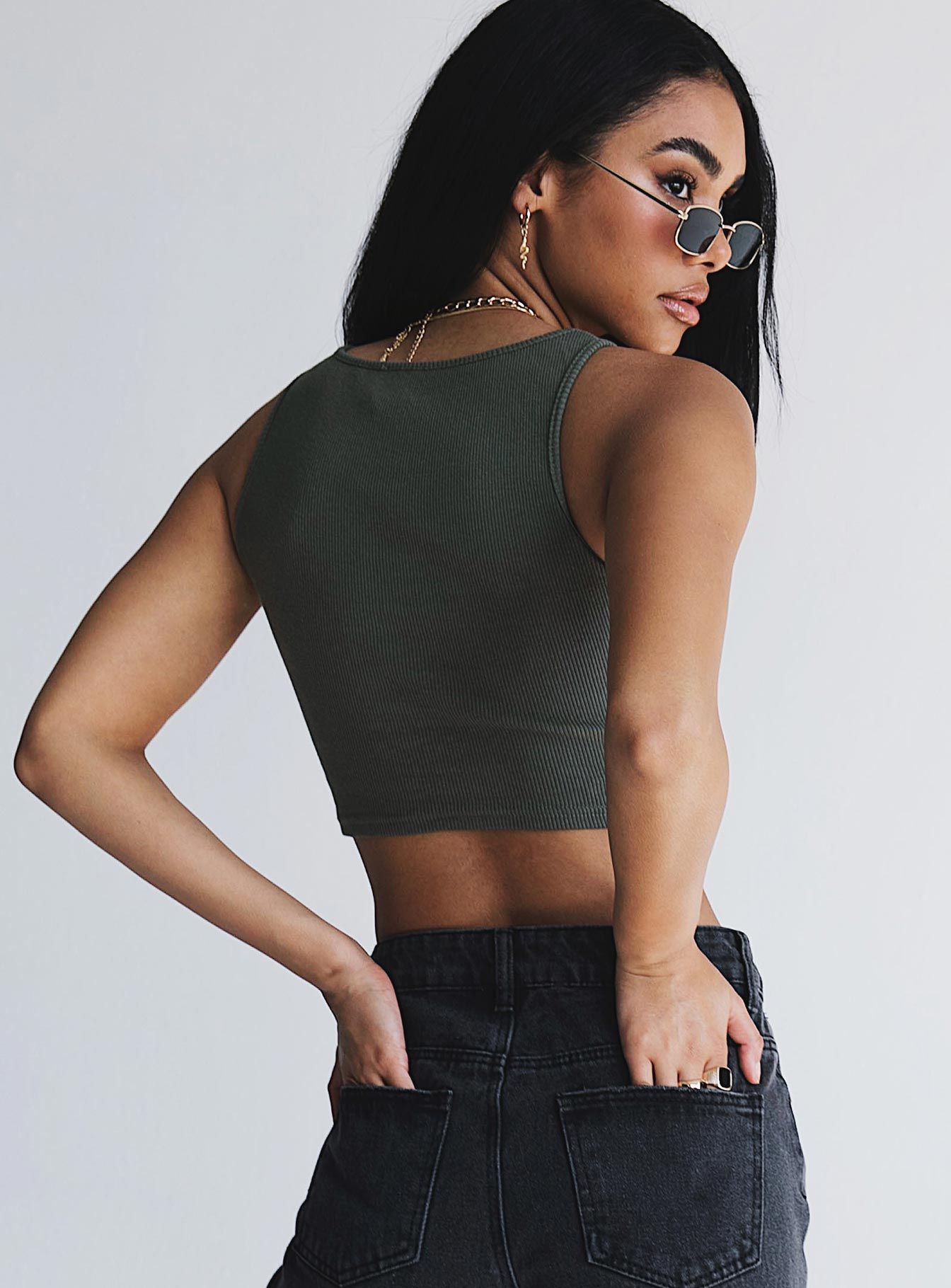 Darlington Crop Top Khaki Tall sold by Princess Polly product image thumbnail 5