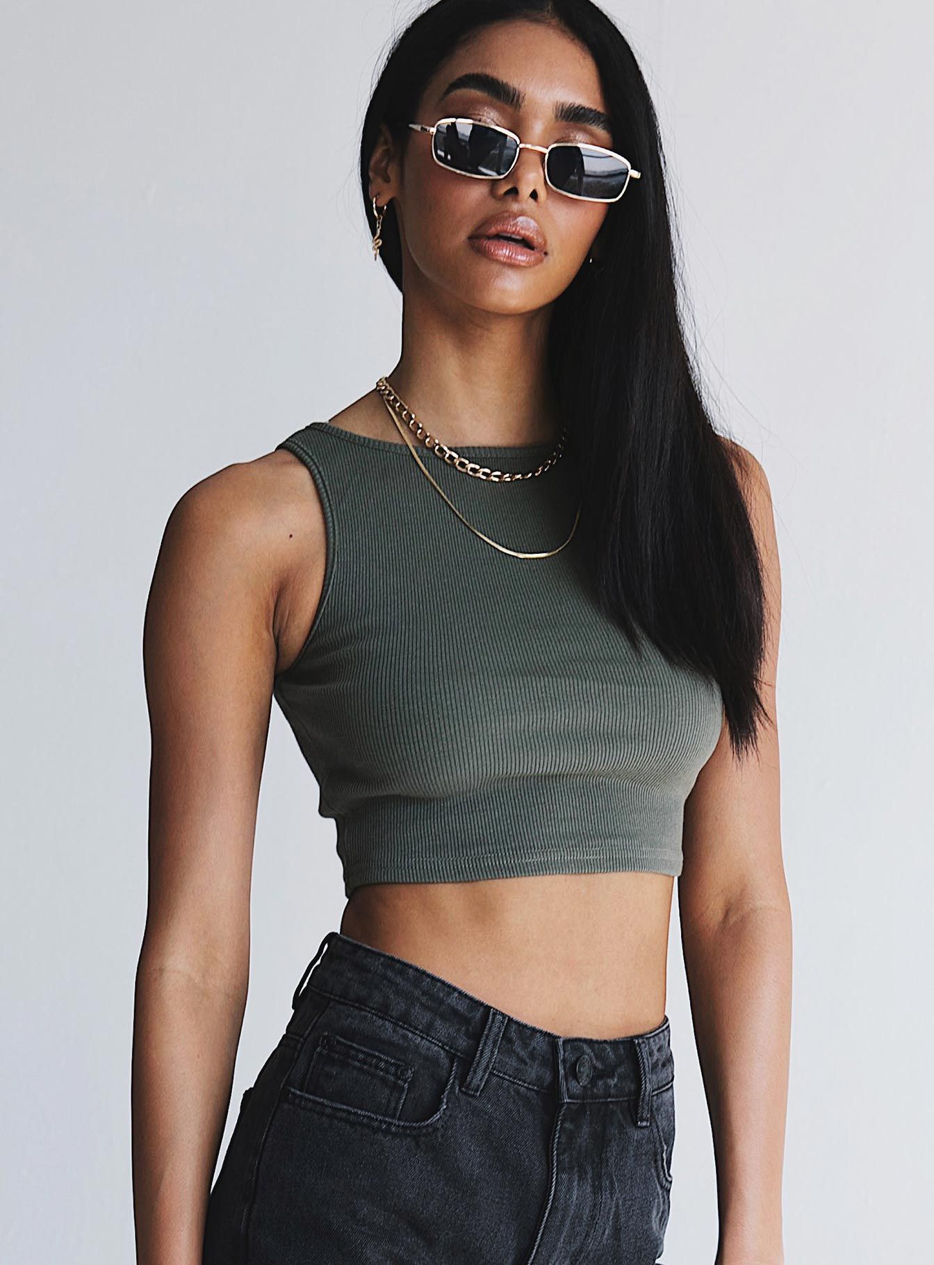 Darlington Crop Top Khaki Tall sold by Princess Polly product image thumbnail 4
