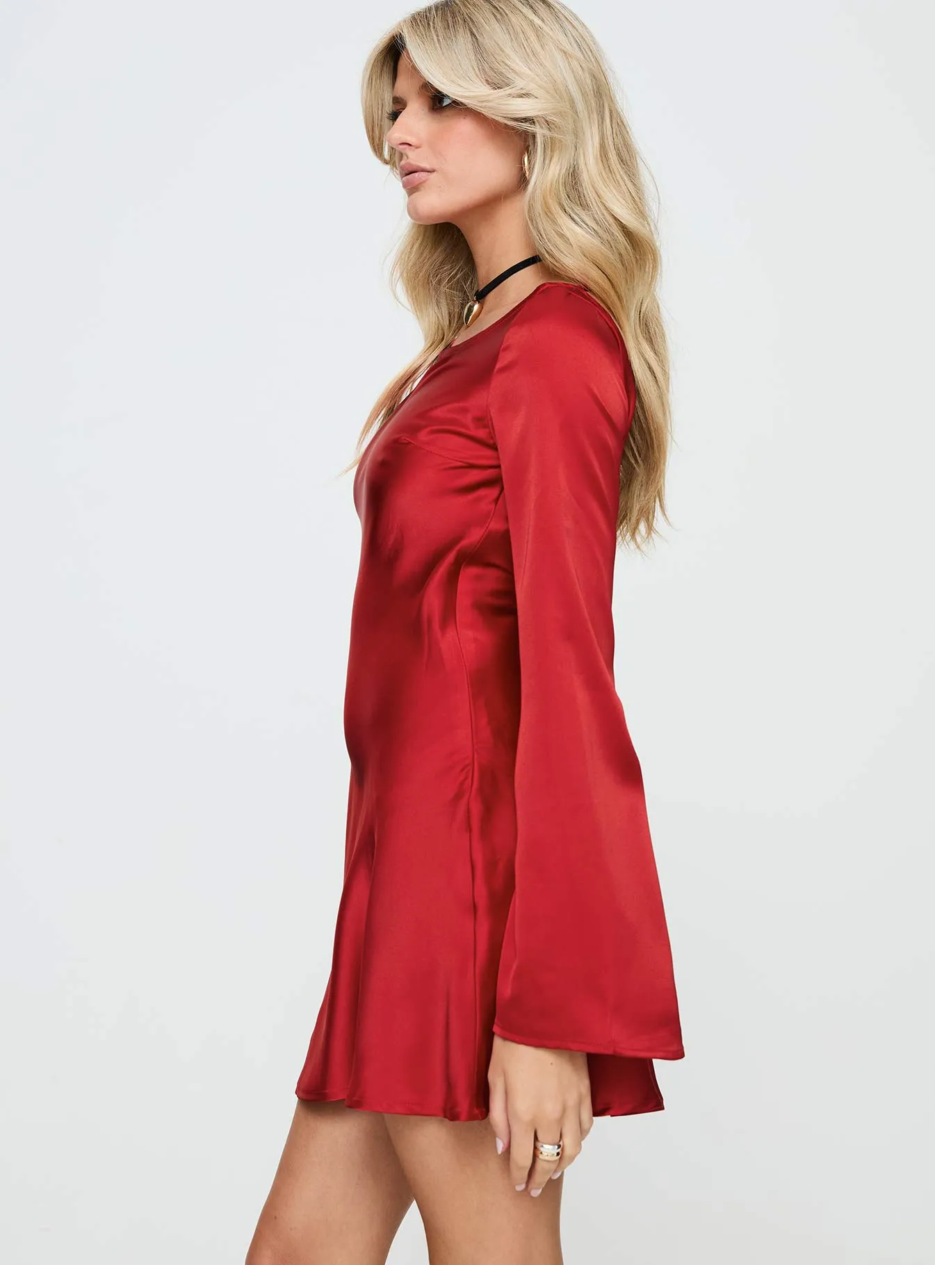 Lukea Long Sleeve Satin Mini Dress Red sold by Princess Polly product image thumbnail 4
