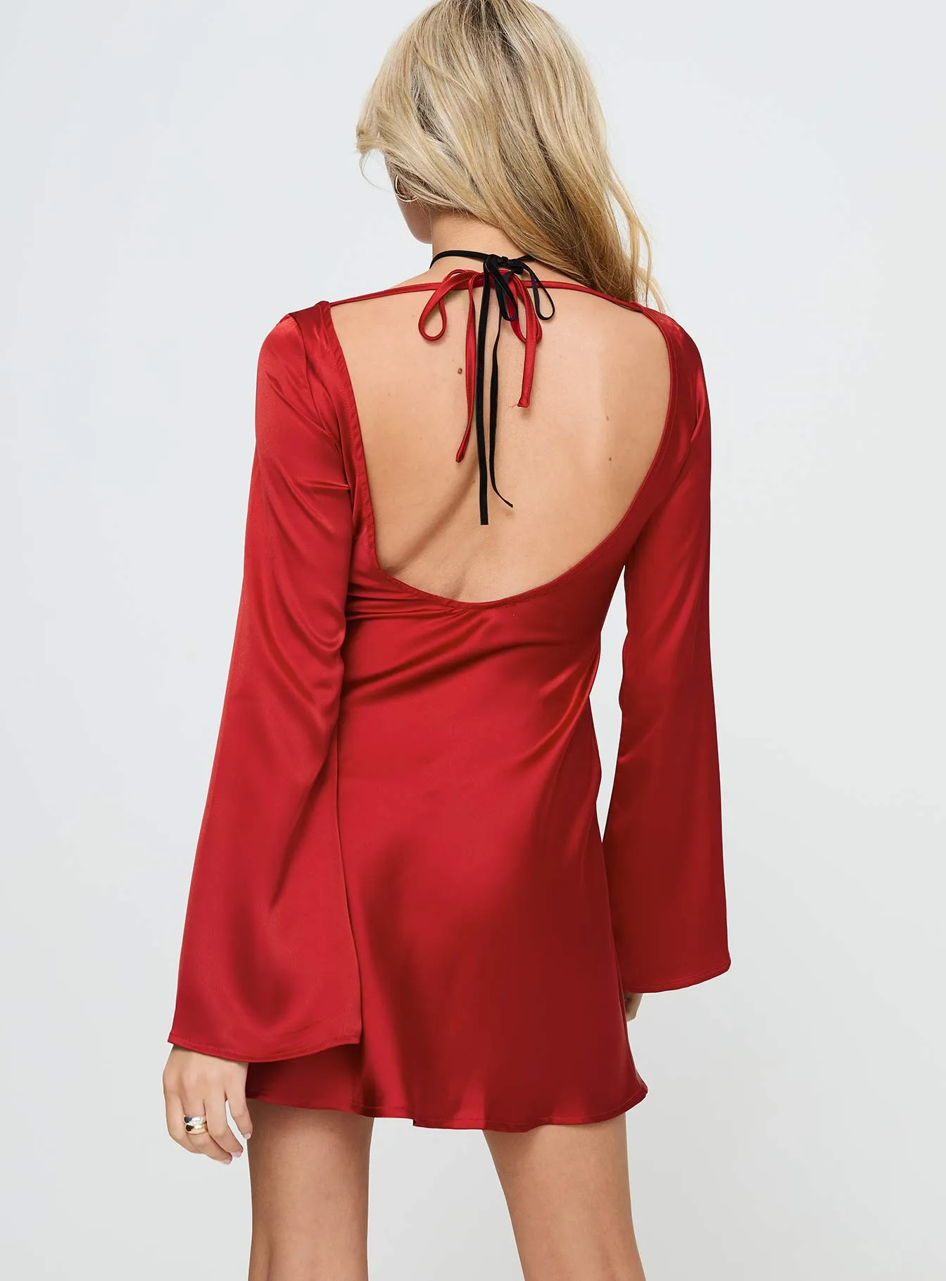 Lukea Long Sleeve Satin Mini Dress Red sold by Princess Polly product image thumbnail 5