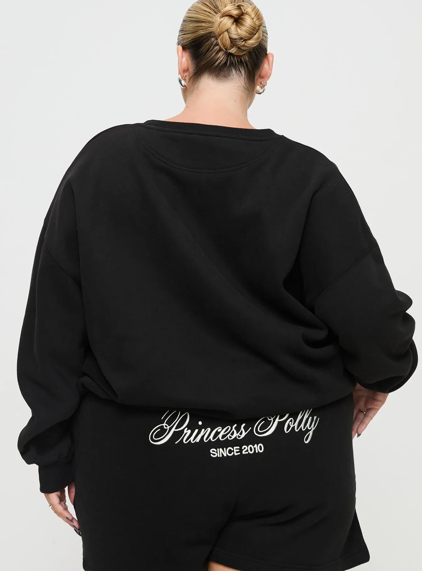 Princess Polly Crew Neck Sweatshirt Cursive Text Black Sand Curve sold by Princess Polly product image thumbnail 5