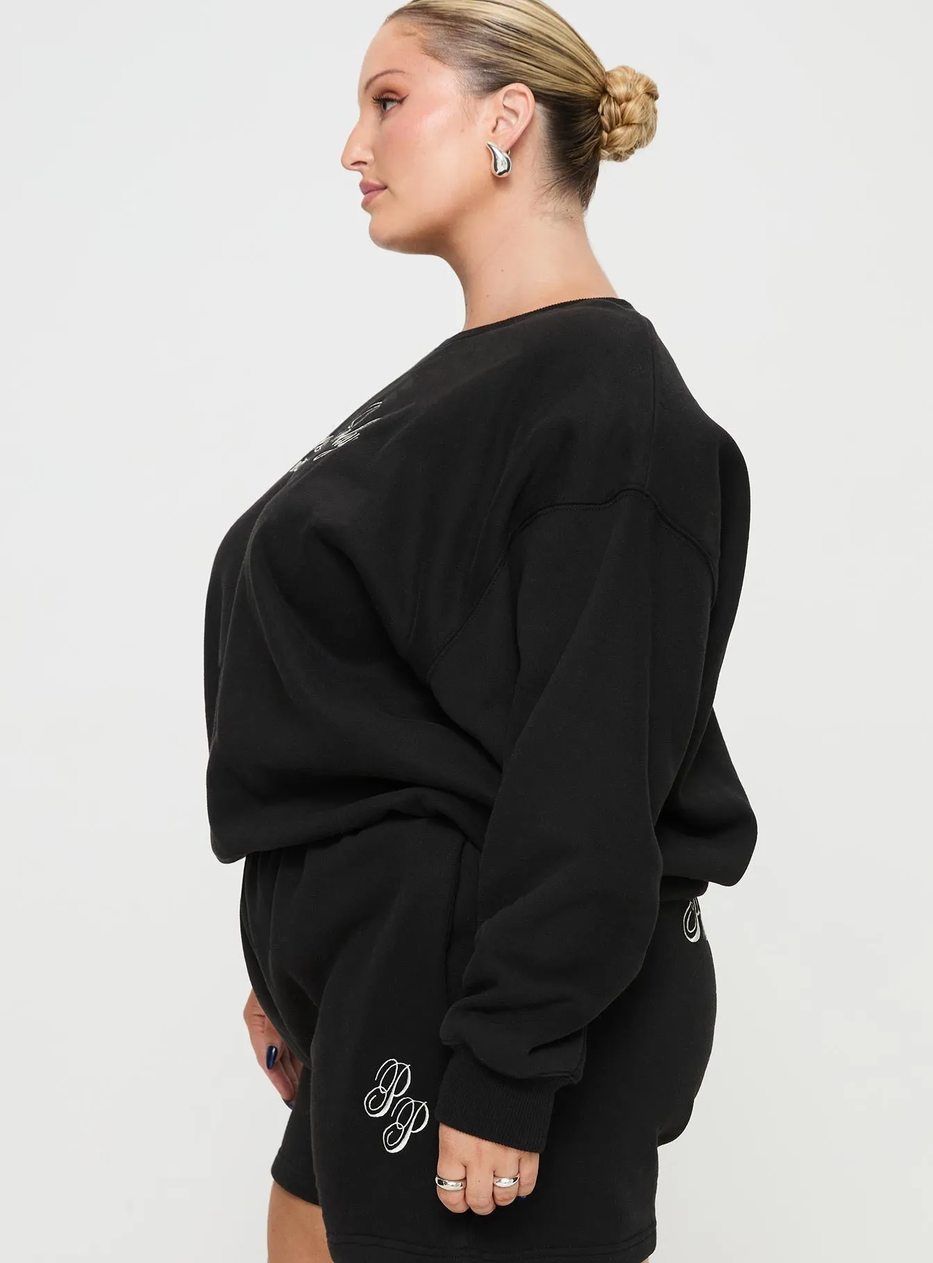 Princess Polly Crew Neck Sweatshirt Cursive Text Black Sand Curve sold by Princess Polly product image thumbnail 4