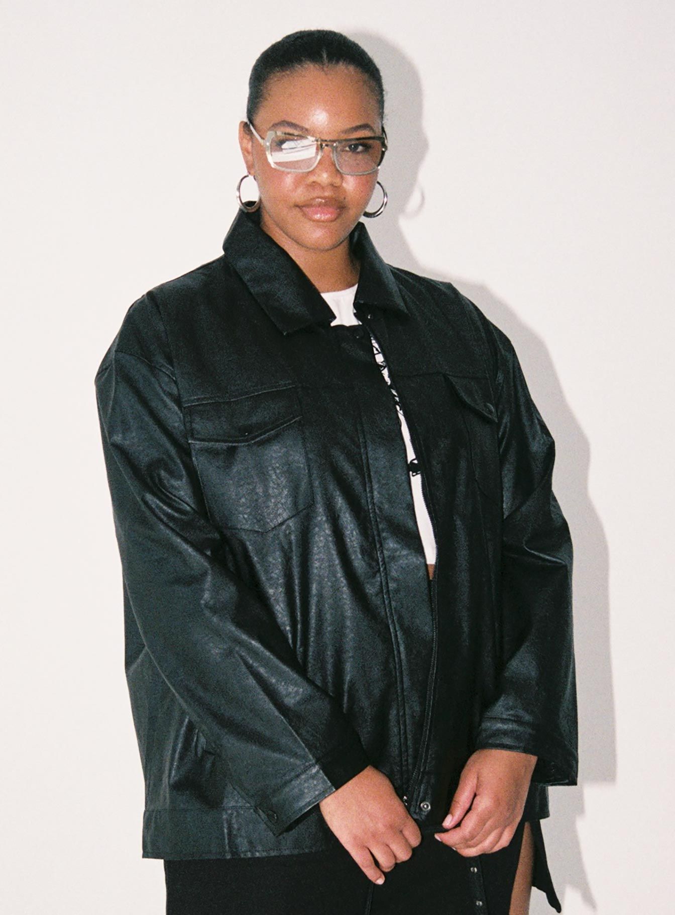 Callie Faux Leather Jacket Black Curve sold by Princess Polly product image thumbnail 2