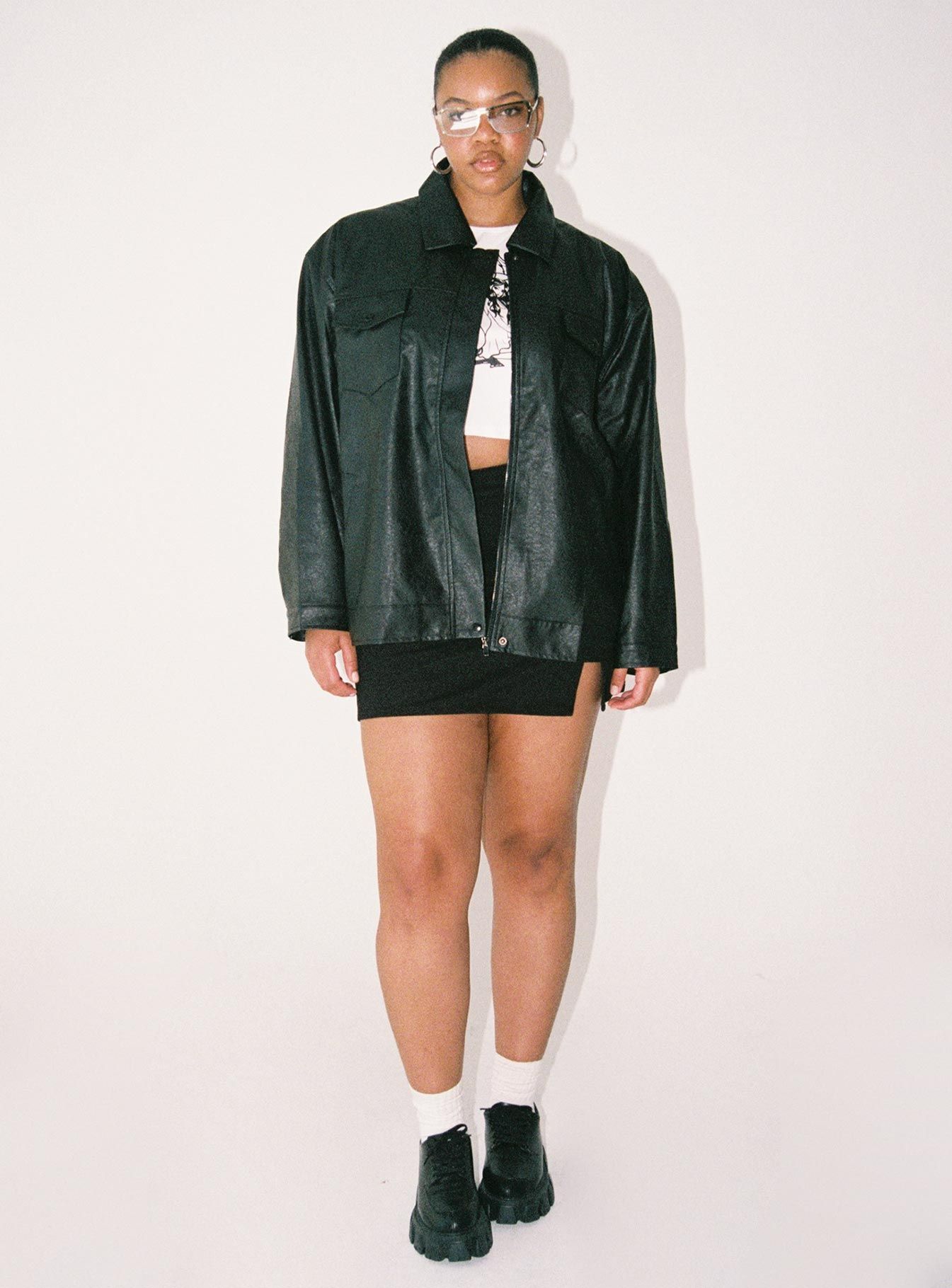 Callie Faux Leather Jacket Black Curve sold by Princess Polly