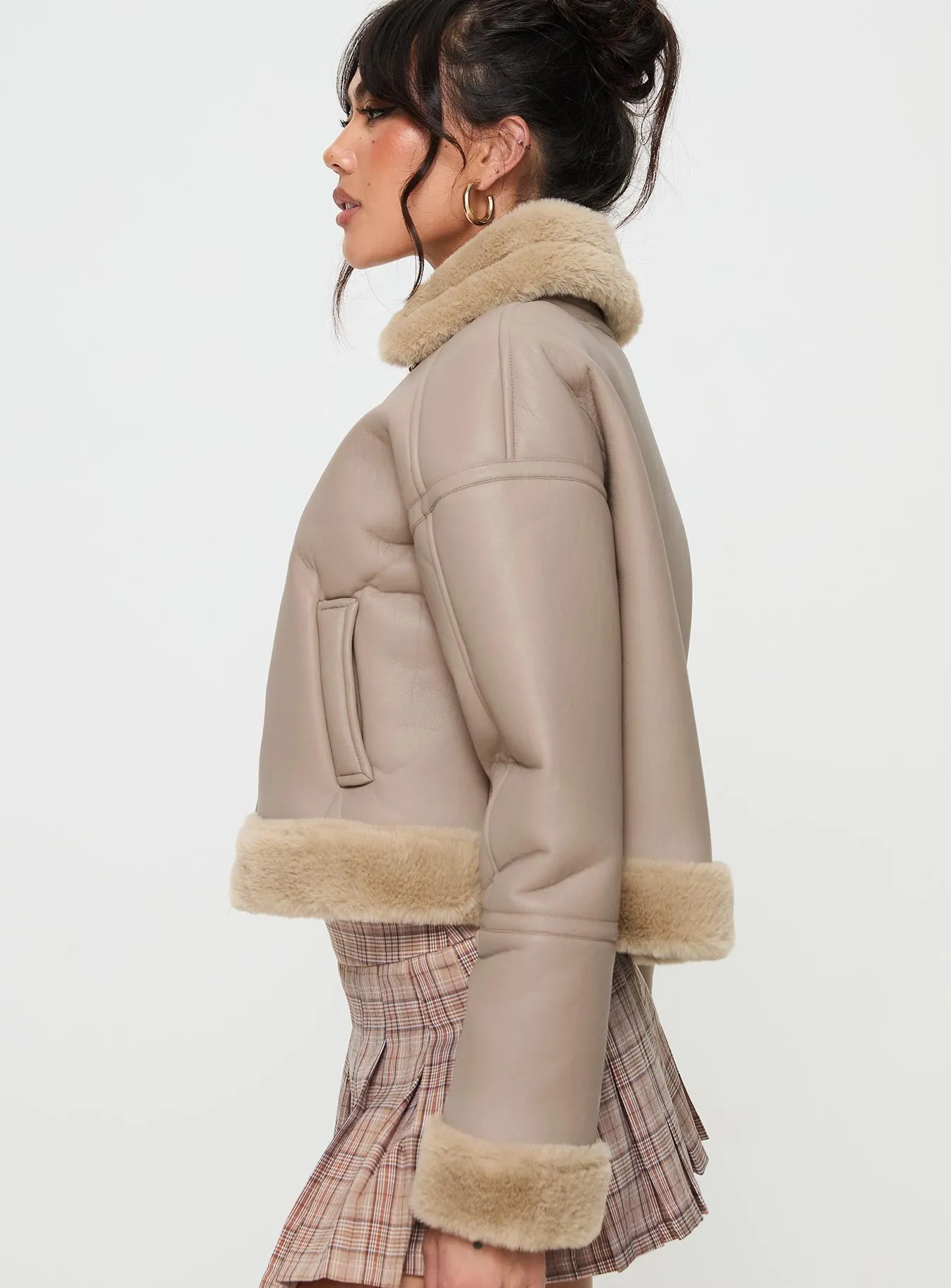 Henessy Faux Leather Jacket Beige sold by Princess Polly product image thumbnail 4